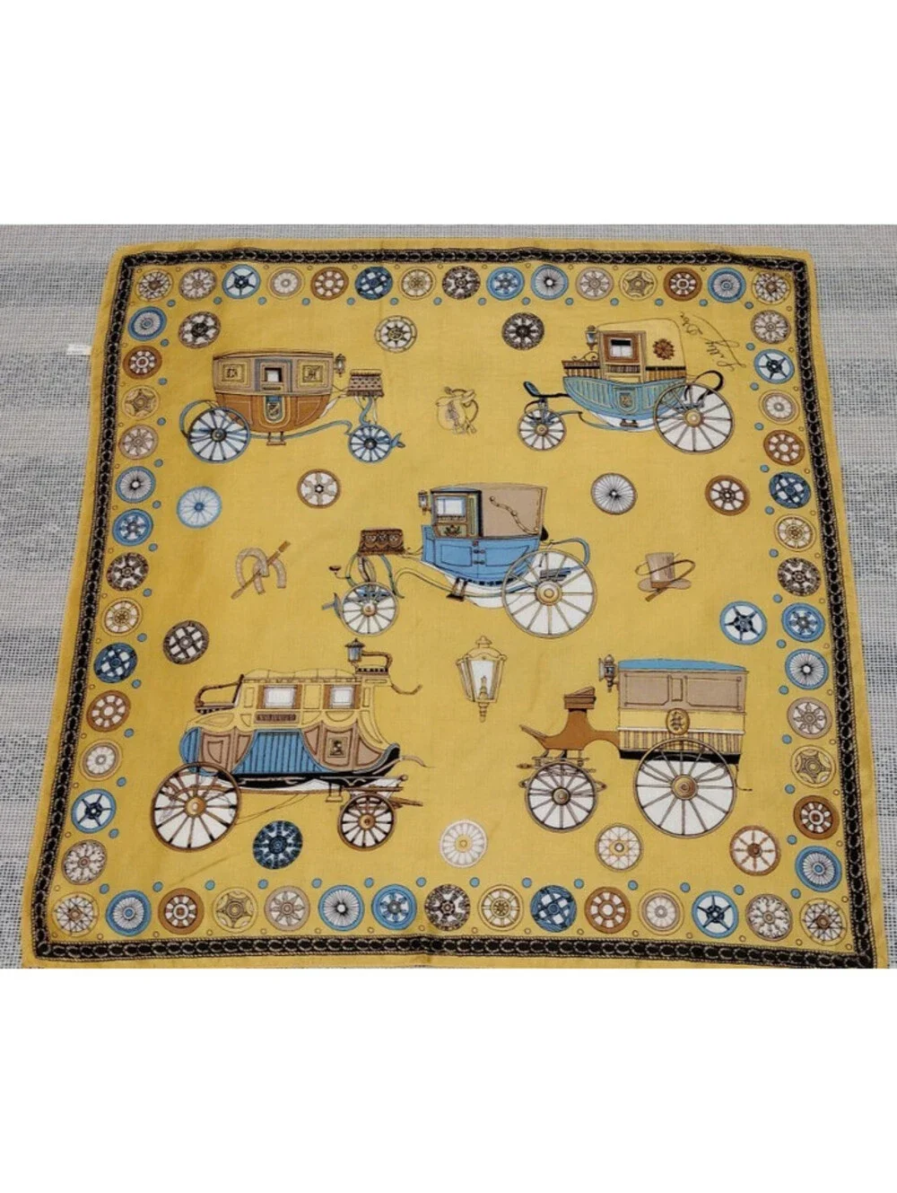 Vintage 1960s Carriages Scarf Lilly D'or Dandy Mustard Victorian Acetate ITALY
